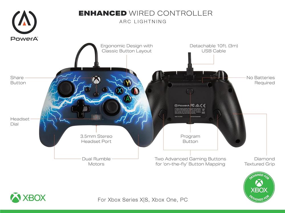 Gamepad PowerA Microsoft Wired Enhanced Xbox: Arc Lightning